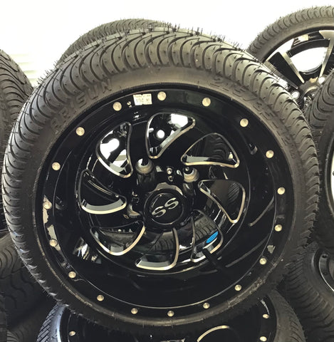 12” Phantom, Gloss Blk. & Machined, Combo Set of 4 Wheels w/Low Profile Tires.
