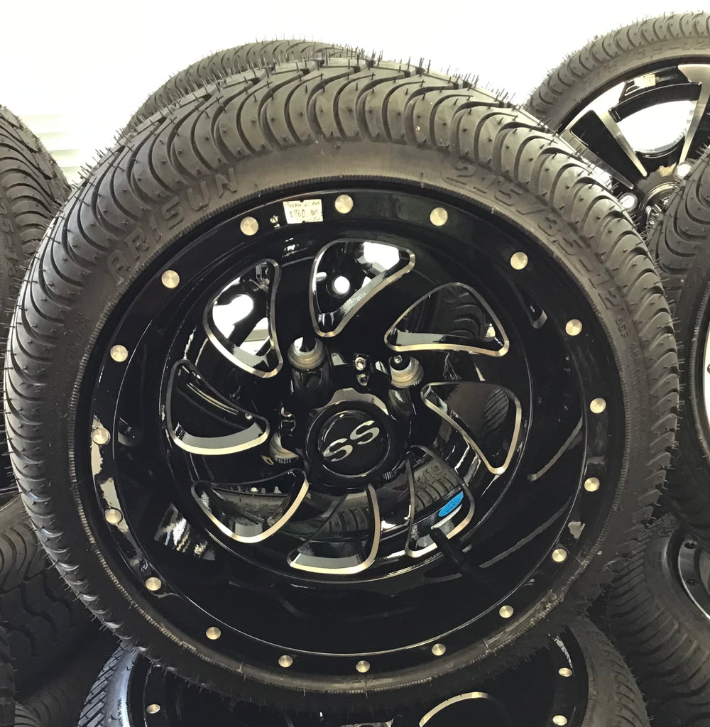 12” Phantom, Gloss Blk. & Machined, Combo Set of 4 Wheels w/Low Profil ...