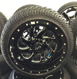 12” Phantom, Gloss Blk., Combo Set of 4 Wheels w/Low Profile Tires.